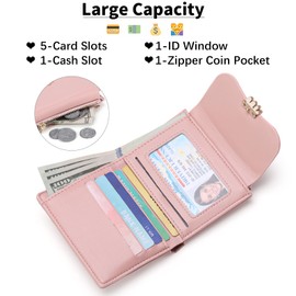 FALAN MULE Women's Small Mini Short PU Leather Purse with RFID Protection, Small Wallet with 8 Card Slots and Zip Coin Compartment Wallet, Small Purse