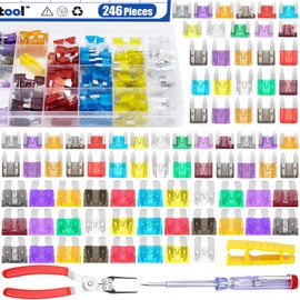 Waltool 257Pcs Auto Fuse Assortment Kit with Circuit Tester and Relay Puller Pliers, Micro, Mini, Standard Blade Fuses for Car Boat Truck SUV (2A 3A 5A 7.5A 10A 15A 20A 25A 30A 35A 40A)