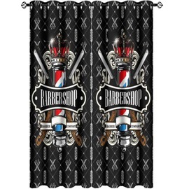 Barber Shop Company Blackout Curtains for Bedroom,Abstract Modern Beauty Salon 3D Printed Room Darkening Window Curtains with Grommets - 2 Panels 63L x 21W