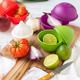 Mastrad Veggie Savers - Gemüse-Aufbewahrungsboxen - 4 Passformen: Knoblauch, Zwiebel, Zitrone, Tomate - Platzsparend - dauerhafte Frische und Geruchsneutralität für das Gemüse