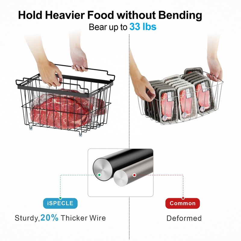 iSPECLE Deep Freezer Organizer Bins - 3 Pack Large Freezer