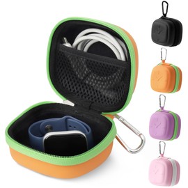 Linpr Watch Travel Case for Smartwatches, Cute Hard Carrying Case Compatible with Phyulls, Cosjoype, BIGGERFIVE Smart Watch, Portable Single Watch Box with Carabiner & Mesh Pocket (Orange)