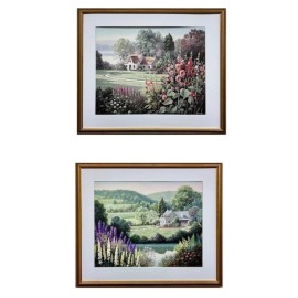 Dubravko Raos "Enchanted Garden & Hollyhock Manor" PAIR of Framed Art  NEW