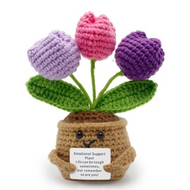 Nokwocy Pocket Hug Positive Sunflower, Creative Knitting Wool Sunflower Doll, Knitted Sunflower Positive Potato German Replacement, Courage Gift, Thank You Gifts (Tulip)