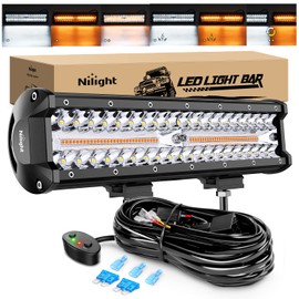 Nilight 12Inch 300W LED Light Bar Spot Flood Amber White Strobe 6 Modes with Memory Function Off-Road Truck Car ATV SUV Cabin Boat with 16AWG Wiring Harness Kit-1 Lead, 2 Years Warranty