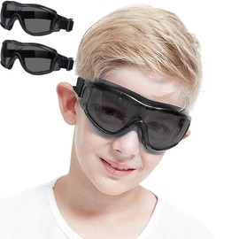 Children's Safety Glasses for Nerf Games, Shockproof Lenses, Anti-Fog, Adjustable Strap Fit for 5-12 Years, Perfect for Laboratory, Cycling, Skiing, Mountaineering (Dyed Black + Dyed Black)