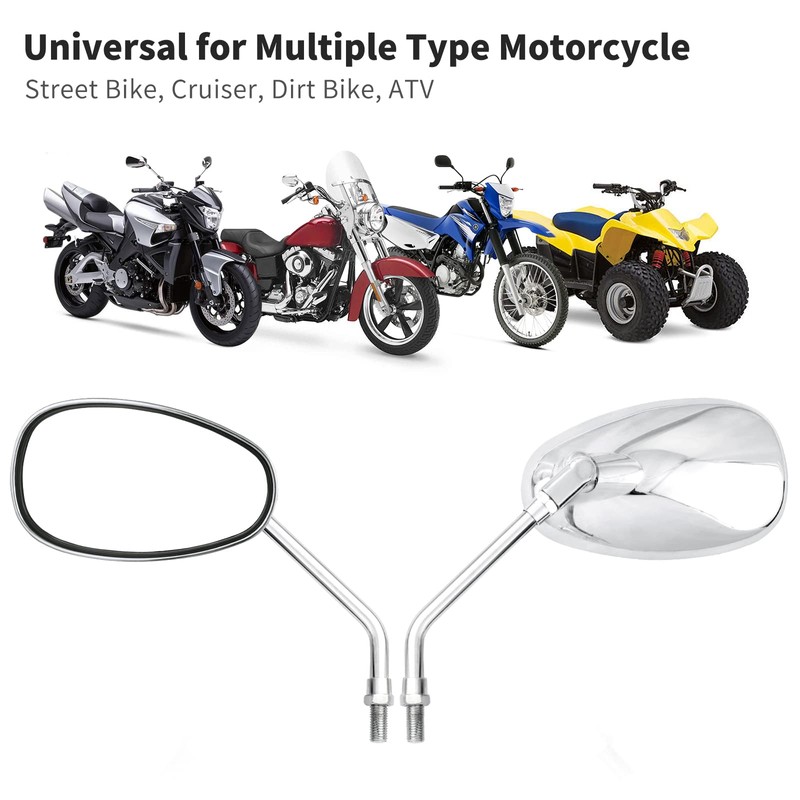 Universal 10mm Chrome Motorcycle Rear View Side Mirrors Handle Bar