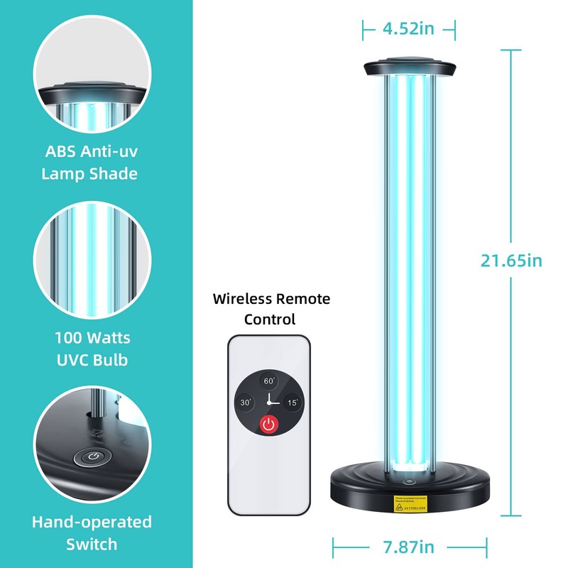 JTAPURE 100W UV Light with Ozone, 3-Gear Timer & Remote