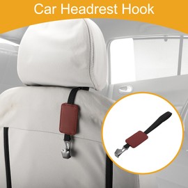 Partuto 1 Pcs Universal Car Seat Headrest Hook for Most Car, SUV, Truck Car Seat Back Organizer Hooks Sturdy Faux Leather Metal Red 11.02"x1.85"