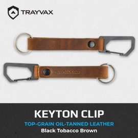 Trayvax Keyton - Llavero de piel con mosquetón de liberación rápida para hombres y mujeres, acero inoxidable, color negro y café