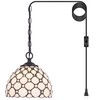 Small Tiffany Pendant Light Stained Glass Plug in Hanging Lamp