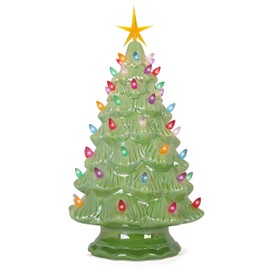 Ceramic Christmas Tree - Tabletop Christmas Tree with Lights - (15.5" Large Pearl Green Christmas Tree / Multicolored Lights) - Lighted Vintage Ceramic Tree