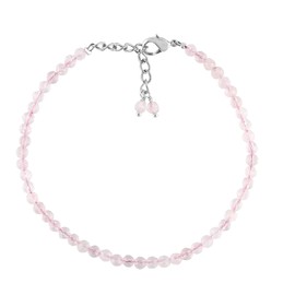 GEMKORA Natural Real Rose Quartz Crystals Bracelet, 3mm Best Grade Micro Cut Beads, Chakra Energy Healing Gemstone, Beautiful Simple Jewellery, Silver Plated Jewellery 7+1 inch