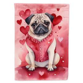 Caroline's Treasures DAC5422CHF Pug My Valentine House Flag Large Porch Sleeve Pole Decorative Outside Yard Banner Artwork Wall Hanging, Polyester, House Size, Multicolor