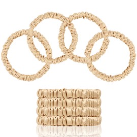 SEMRUE 100% Mulberry Silk Scrunchies 4 PCS, 22 Momme Pure Mulberry Silk Scrunchies for Hair Sleep, Silk Hair Scrunchies for Women, Silk Hair Ties Elastics Hair Care No Damage, (Champagne Gold*4)