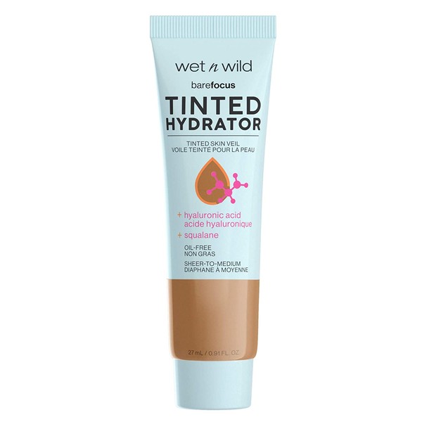 Wet n Wild, Bare Focus Tinted Hydrator Tinted Skin Veil Nourishing Foundation Hyaluronic Acid, Medium Deep, 0.91 Fl Oz