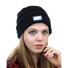 NYFASHION101 LED Hands Free Light Winter Cable Knit Cuff Beanie Hat, Black