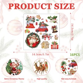16 Sheets Vintage Christmas Rub on Transfers for Crafts and Furniture Xmas Santa Snowman ReindeerTransfer Stickers Rub on Decals for Scrapbook DIY Wood Fabric Journal Dairy Envelope Crafts