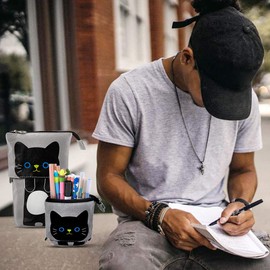 iSuperb Transformer Stand Store Pencil Holder Canvas+PU Cartoon Cute Cat Telescopic Pencil Pouch Bag Stationery Pen Case Box with Zipper Closure 7.5 x 4.9 x 3.0inch/4.1x 3.0inch