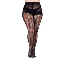 Gi&Gi Tights Large Sizes Women's Pattern Transparent Tights 40 Denier with Pied de Poule, 1679, black