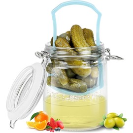 Furwarmy Glass Pickle Jar with Strainer, 25oz Pickle Container with Pickle Holder Keeper Lifter, Pickle Storage Flip Jar for Olives, Gherkins, Sliced Pickles 1
