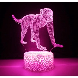 Jinnwell 3D Monkey Night Light Lamp Illusion 7 Color Changing Touch Table Desk Decoration Lamps Acrylic Flat ABS Base USB Cable Birthday Gift Toys