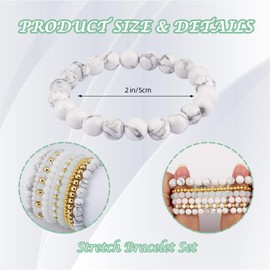 Ornaland 10 Pcs Beaded Bracelets Natural Stone Bracelet Crystal Bracelet for Women Gold Stretch Bracelets Women 14K Gold Stackable Bracelets Set(White)