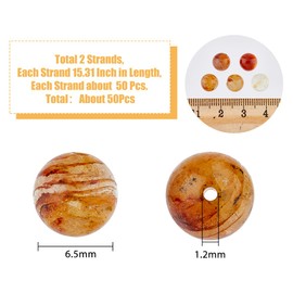 HOBBIESAY Pack of 50 8 mm Golden Rutile Quartz Beads Natural Stone Beads Loose Crystal Beads Energy Healing Gemstone Beads Round Smooth Spacer Beads for Jewellery Making Necklaces