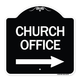 SignMission Designer Series Sign - Church Office (with Right Arrow) | Black & White 18" X 18" Heavy-Gauge Aluminum Architectural Sign | Protect Your Business & Municipality | Made in The USA