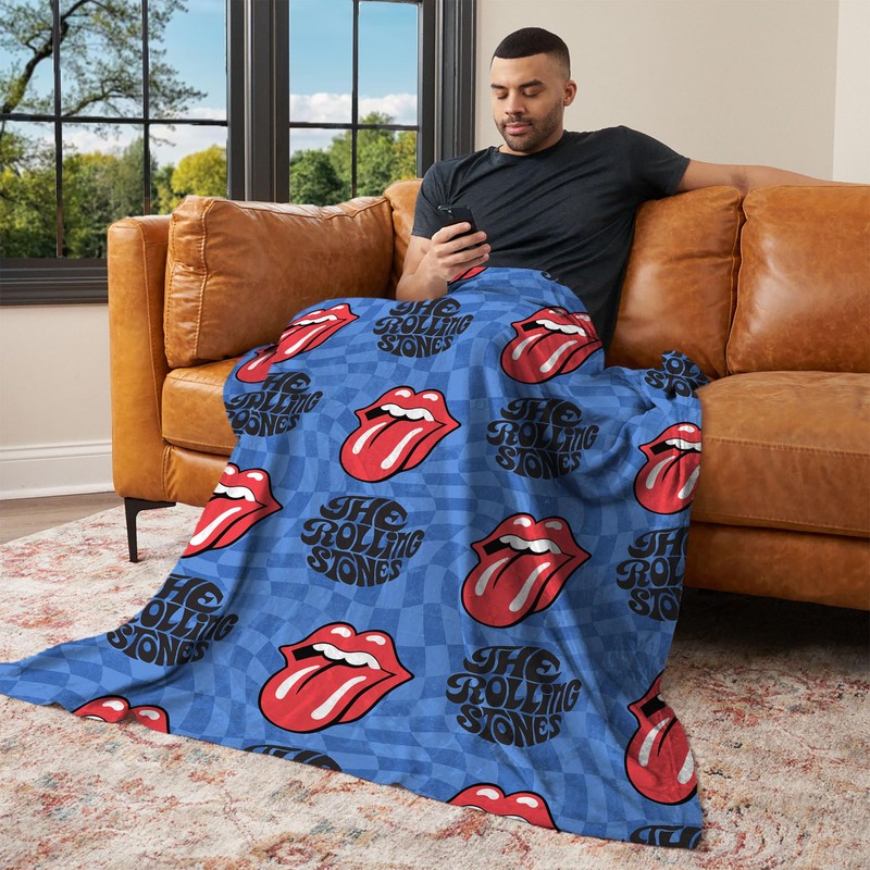 Northwest The Rolling Stones Psychedelic Check Throw Blanket, Oversized Rock