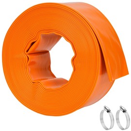LINEX Pool Backwash Hose 3" x 50 FT - Heavy Duty Pool Pump PVC Hose for Sump Pump Discharge & Sand Filter Drainage, Water Transfer Flat Hose with Clamp (Orange)