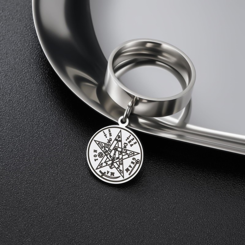 Tetragrammaton Pentagram Ring for Men Women Stainless Steel Sacred Geometry
