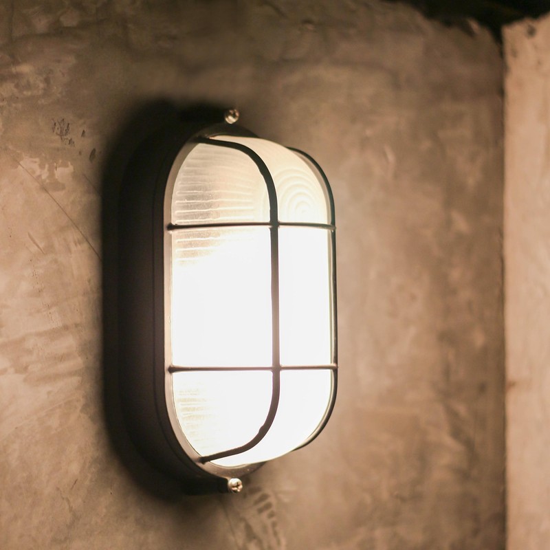 Bulkhead Aluminium Cellar Lamp E27 IP54 Black Hard Glass Max.