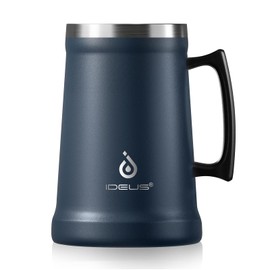 Ideus Insulated Beer Stein, 24/32oz Stainless Steel Double Walled Beer Mug Giant Bar Drinkware Metal Beer Cup with Big Grip Handle (Navy Blue, 34oz (1,000ml))