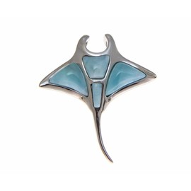 Arthur's Jewelry Solid 925 sterling silver natural larimar Hawaiian manta ray slide heavy pendant