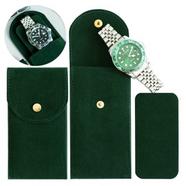 FACAICAI 2/4PCS Watch Travel Case for Men and Women Portable Velvet Watch Pouch Watch Storage Bag and Organizer (2 x Green)