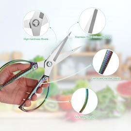 M METERXITY Kitchen Scissors, 8.3" Stainless Steel Fish Scales Pattern Heavy Kitchen Shears for Food/Poultry/Pizza/Herb, Rivet Connection Shape Cooking Scissors Dishwasher Safe [Multicolor]
