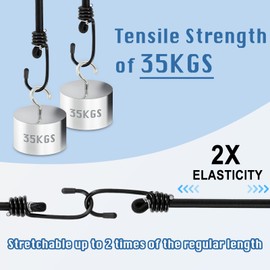 WeFine Pack of 10 Bungee Cords with Hooks Weatherproof & UV-Resistant Bungee Straps Heavy Duty Elastic Bungee Ropes for Caravan Camping RVs Trunks Luggage Racks