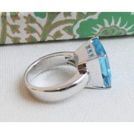 15 mm Princess Cut Blue Topaz Sterling Silver Ring US Size 7 / Diameter 17.3