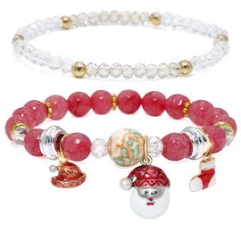 Gleamart Natural Stone Bracelets Pack of 2 Multi-Element Beads Gift for Women, Crystal stone