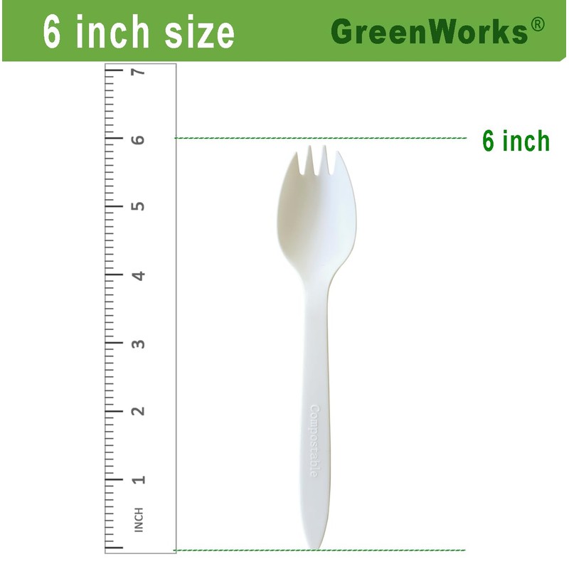 1000 Count 6" Compostable Sporks, BPI Certified,Bulk Cutlery Utensils Spork