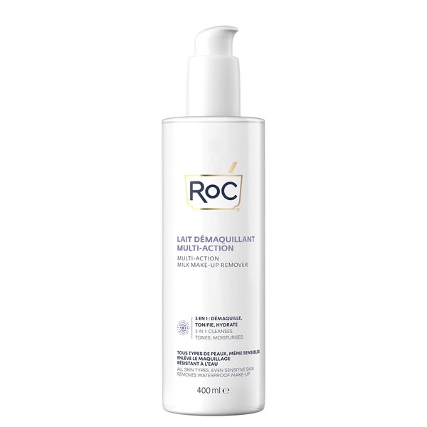 RoC - 3-in-1 Milk Makeup Remover - Cleanses, Tones and Moisturises - Removes Waterproof Makeup - All Skin Types - 400 ml