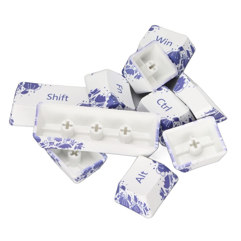 10PCS Key Caps Dye Sublimation Processblue and White Porcelain Style