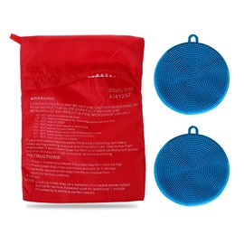 Premium Microwave Potato Bag Kit, with 2PCS Silicone Vegetable Scrubber Brush, Reusable Baked Potato Pouch and Multipurpose Silicone Dish Sponge - Perfect Dishes in Just 4 Min (Blue)