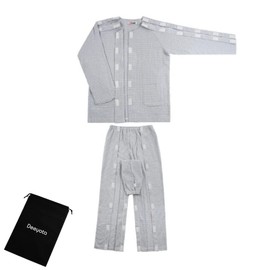 DEEYOTA Pajamas, For Spring and Summer, Men's, Women's, Full Open with Velcro Closure, All Year, Pajamas, Bedridden, Hospitalization, Drip, Assistance for Change of Clothes, Elderly, gray