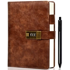 CAGIE Journal with Lock for Men Refillable 192 Lined Pages Locked Journal with Pen A5 Diary with Lock for Writing Travel Gift, 5.7x 8.5 Inches, Brown