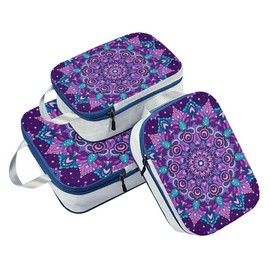 ALAZA Compression Packing Cubes for Suitcases 3 Set, Purple Mandala Travel Luggage Organiser Packing Cubes for Clothes Shoes Home Storage