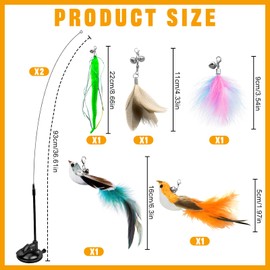 NXPZ 8 Pcs Katzenspielzeug Set, Katzen-Interaktionsspielzeug, Indoor-Katzenspielzeug, 3 Federspielzeuge, 2 realistische Vögel, inkl. Starke Saugnäpfe und Angelrute, Katzen Intelligenzspielzeug-Set