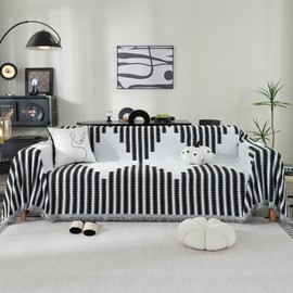 Nestiva Boho Couch Covers for Sectional Sofa, Washable Chenille Sofa Cover for Pet, Modern Black and White Geometric Jacquard Pattern Sofa Slipcover, Anti Slip Reversible Loveseat Cover, 71''x118''