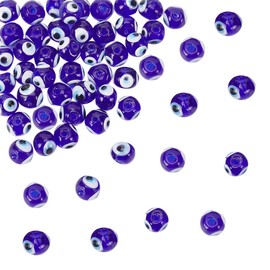 DELORIGIN Pack of 50 8 mm Evil Eye Beads Lampwork Charms Turkish Beads Blue Evil Eye Beads Amulets for Making Jewellery Earrings Bracelets and Necklaces